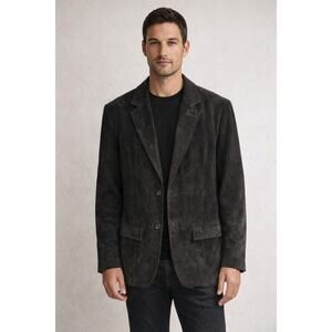 Cezani Men’s Black Suede Leather Blazer Jacket 2 Button Genuine Leather Size M